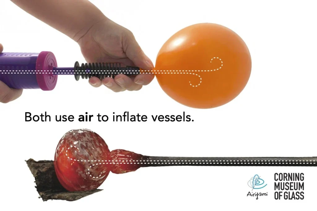 Glass and balloons are both inflated with air.
